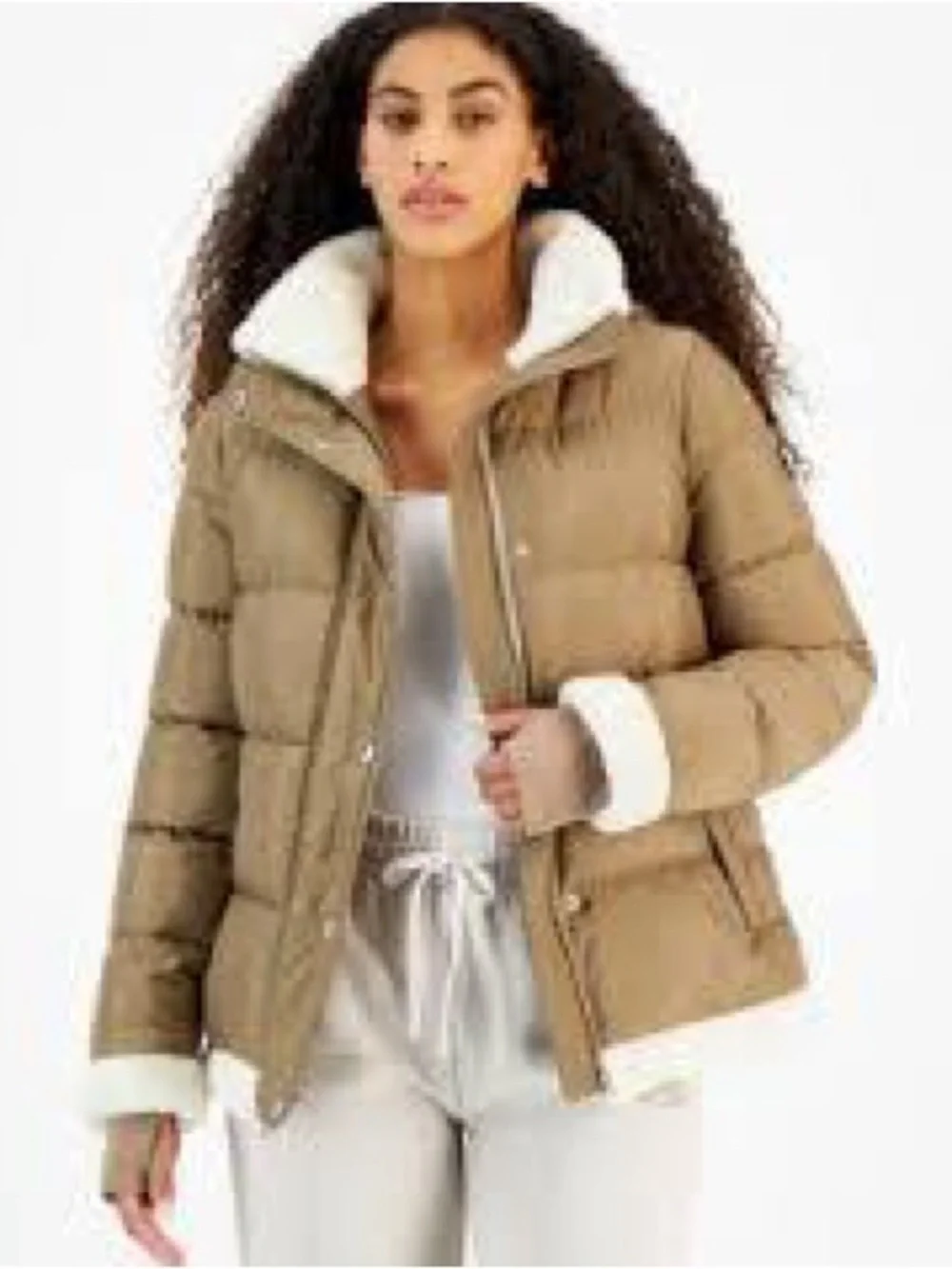 Michael Kors Faux Shearling Puffer Jacket with Sherpa Trim Sz XL
